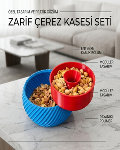 Zarif Çerez Kasesi Seti – Entegre Kabuk Bölmeli  Modüler Kuruyemiş Sunumluk | Dekoratif ve Pratik Tasarım