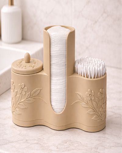 3 Bölmeli Dekoratif Banyo Düzenleyici – Pamuk, Kulak Çubuğu ve Ped Organizer