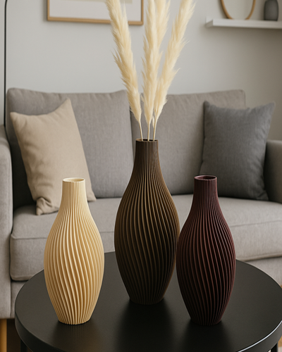 Dekoratif Dalgalı Vazo Seti – Modern Minimal Masa ve Salon Dekoru