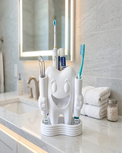 Diş Fırçalık Organizer – Çok Bölmeli Diş Macunu ve Fırça Standı – Banyo Masa Üstü Düzenleyici – 3D Baskı Dekoratif Ürün