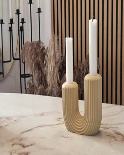 Modern U Tasarım Oluklu Dekoratif Şamdan ve Mum Kuyusu
